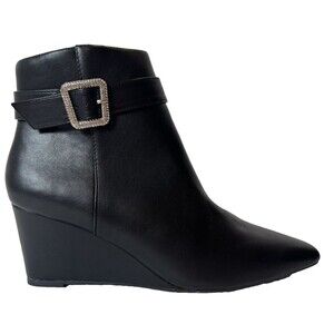 Jones New York Womens 10M Black Dellon Dress Wedge Booties Rhinestones Heel Boot